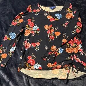 Apt. 9 Blue and Floral 3/4 Sleeve Asymmetrical Tie Front Blouse